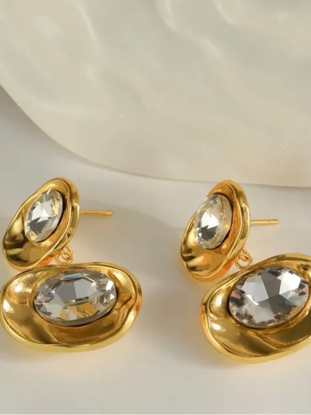 18k Gold Plated Stainless Steel Crystal Drop Stud Earrings - Women's Jewelry